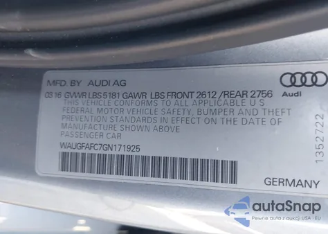 2016 Audi A6 2.0T Premium Plus z USA, uszkodzony, nr VIN WAUGFAFC7GN171925